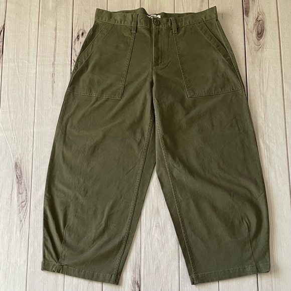 NWOT Lands’ End Chino Barrel Leg Utility Ankle Pants Women’s 8P Green Lagenlook - Picture 2 of 16